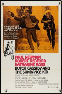 1b1133 BUTCH CASSIDY & THE SUNDANCE KID style B 1sh 1969 Paul Newman, Robert Redford, Ross!