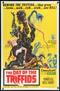 1b1163 DAY OF THE TRIFFIDS 1sh 1962 classic English sci-fi horror, cool art of monster with girl!