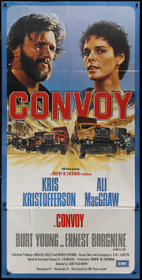 1b0103 CONVOY English 3sh 1978 different art of trucker Kris Kristofferson & sexy Ali McGraw!