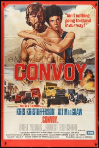 1b0199 CONVOY English 40x60 1978 art of barechested trucker Kris Kristofferson & Ali McGraw, rare!