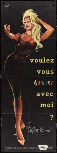 1b1051 COME DANCE WITH ME French door panel 1959 Hurel art of sexy beckoning Brigitte Bardot, rare!