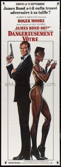 1b1068 VIEW TO A KILL French door panel 1985 Goozee art of Roger Moore as James Bond & Grace Jones!