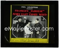 1b0263 WHEN EAST COMES WEST glass slide 1922 cowboy Franklyn Farnum flirting with pretty lady!
