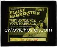 1b0264 WHY ANNOUNCE YOUR MARRIAGE glass slide 1922 great c/u of Elaine Hammerstein with her dog!