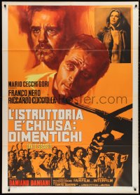 1b0782 CASE IS CLOSED, FORGET IT Italian 1p 1974 cool art of Franco Nero looming over rioters!