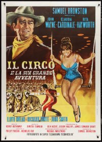 1b0785 CIRCUS WORLD Italian 1p R1970s different art of sexy Claudia Cardinale & John Wayne!
