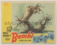 1b1932 BAMBI LC 1942 Disney classic, great image of Bambi & Ronno in buck fight for Faline's love!