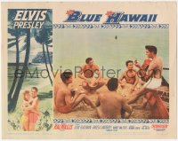 1b1935 BLUE HAWAII LC #8 1961 Elvis Presley & guys in swimming trunks playing music on the beach!