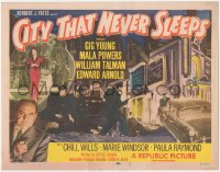 1b1777 CITY THAT NEVER SLEEPS TC 1953 Gig Young, Marie Windsor, Mala Powers, great art of Chicago!