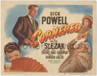 1b1781 CORNERED TC 1946 great art of the NEW rougher & tougher Dick Powell with gun!