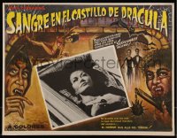 1b0138 BLOOD OF DRACULA'S CASTLE Mexican LC 1970 close up of woman in coffin, cool border art!