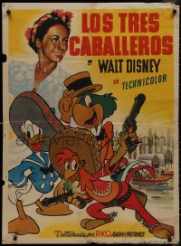 1b0190 THREE CABALLEROS Mexican poster 1944 Disney, Donald Duck, Panchito & Joe Carioca, rare!