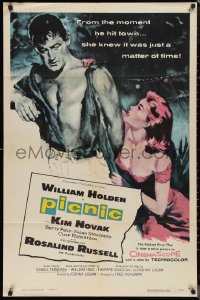 1b1338 PICNIC int'l 1sh 1956 great art of barechested William Holden & sexy long-haired Kim Novak!