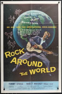 1b1365 ROCK AROUND THE WORLD 1sh 1957 early rock & roll, great artwork of Tommy Steele!