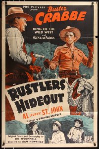 1b1372 RUSTLERS' HIDEOUT 1sh 1945 art close up of Buster Crabbe fighting bad guy!