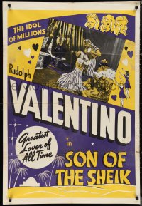 1b1392 SON OF THE SHEIK 1sh R1950s different art and image of Rudolph Valentino & Vilma Banky!