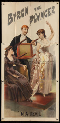 1b0181 BYRON THE PLUNGER 40x84 stage poster 1890s written by & starring Oliver Doud Byron, rare!