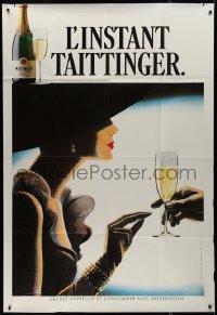 1b0038 TAITTINGER 47x69 French advertising poster 1988 great art of sexy woman & champagne glass!