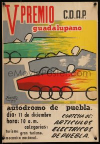 1b0101 V PREMIO GUADALUPO 14x20 Mexican special poster 1957 colorful Fuentes art of race cars!