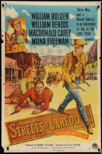 1b1400 STREETS OF LAREDO 1sh 1949 art of smoking cowboy William Holden, Bendix, Carey, Freeman!