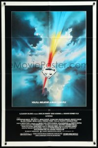 1b1405 SUPERMAN 1sh 1978 D.C. comic book superhero Christopher Reeve, cool Bob Peak logo art!