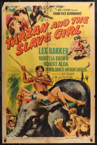 1b1414 TARZAN & THE SLAVE GIRL 1sh 1950 different art of Lex Barker w/animals & sexy women!
