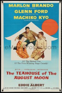 1b1416 TEAHOUSE OF THE AUGUST MOON 1sh 1956 art of Asian Marlon Brando, Glenn Ford & Machiko Kyo!