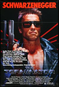 1b1418 TERMINATOR 1sh 1984 classic image of cyborg Arnold Schwarzenegger, no border design!