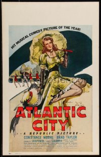 1b1460 ATLANTIC CITY WC 1944 sexy art of Constance Moore with bonnett & umbrella by Schaeffer!