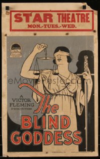 1b1477 BLIND GODDESS WC 1926 great art of blindfolded Lady Justice holding scales & sword, rare!