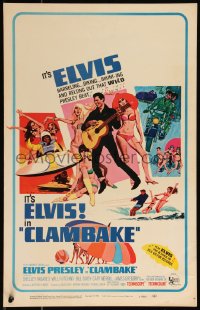 1b1497 CLAMBAKE WC 1967 McGinnis art of Elvis Presley in speed boat with sexy babes, rock & roll!