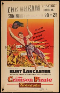 1b1504 CRIMSON PIRATE WC 1952 great art of barechested Burt Lancaster swinging on rope, ultra rare!