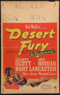 1b1510 DESERT FURY WC 1947 art of Lizabeth Scott between Burt Lancaster & John Hodiak, very rare!