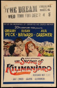 1b1694 SNOWS OF KILIMANJARO WC 1952 art of Gregory Peck, Susan Hayward & Ava Gardner in Africa!