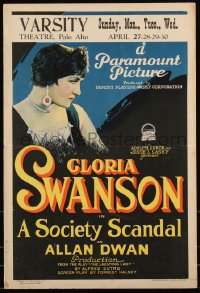 1b1695 SOCIETY SCANDAL WC 1924 head & shoulders art of elegant Gloria Swanson w/ cool jewelry, rare!