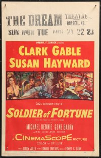 1b1696 SOLDIER OF FORTUNE WC 1955 art of Clark Gable shooting gun, plus sexy Susan Hayward!