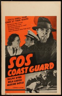 1b1702 SOS COAST GUARD WC 1942 cool art of mad scientist Bela Lugosi + photos of Ralph Byrd!