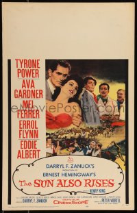 1b1710 SUN ALSO RISES WC 1957 art of Tyrone Power, Ava Gardner, Errol Flynn, Ferrer & cast, rare!