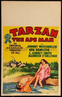 1b1717 TARZAN THE APE MAN WC R1954 wonderful art of Johnny Weismuller & Maureen O'Sullivan, rare!