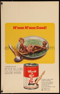 1b1721 THERE'S A GIRL IN MY SOUP WC 1971 Peter Sellers & Goldie Hawn, great Campbells soup can art!