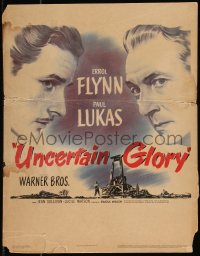 1b1733 UNCERTAIN GLORY WC 1944 art of French Errol Flynn face-to-face with Nazi Paul Lukas, rare!