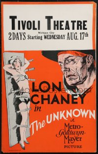 1b1735 UNKNOWN WC 1927 great art of knife thrower Lon Chaney with sexy assistant Joan Crawford!