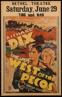 1b1747 WEST OF THE PECOS WC 1935 art of cowboy Richard Dix & Martha Sleeper, Zane Grey, very rare!