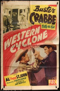 1b1439 WESTERN CYCLONE 1sh 1943 Buster Crabbe as outlaw Billy the Kid w/ Fuzzy St. John, ultra rare!