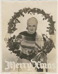 1b0632 ANITA PAGE deluxe 10x13 still 1930s in winter outfit & holding wreath for Christmas portrait!