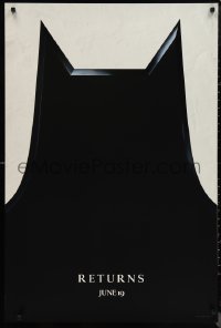 1c1031 BATMAN RETURNS teaser 1sh 1992 Burton, Keaton, cool partial bat symbol, dated design!