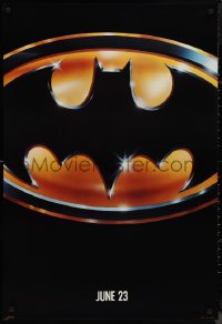 1c1025 BATMAN teaser 1sh 1989 directed by Tim Burton, cool image of Bat logo, matte finish!