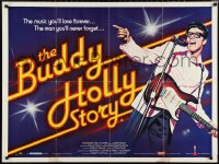 1c0571 BUDDY HOLLY STORY British quad 1978 great art of Gary Busey performing on stage with guitar!