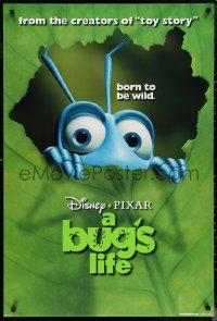 1c1062 BUG'S LIFE teaser DS 1sh 1998 Disney, Pixar, close-up of ant peeking through leaf!