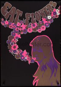 1c0114 EAT FLOWERS 20x29 Dutch commercial poster 1960s psychedelic Slabbers art of woman & flowers!